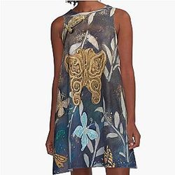 Midnight in the Garden of the Golden Butterfly A-Line Dress