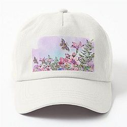 Purple flowers with butterfly in the garden Dad Hat