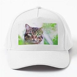 Hiding tiger like cat in the garden says hey to you! Baseball Cap