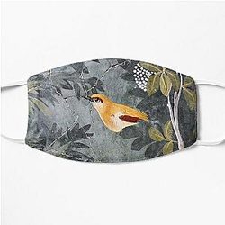 POMPEII COLLECTION / BIRD AMONG TREE LEAVES  IN THE GARDEN ,GREEN FLORAL Flat Mask