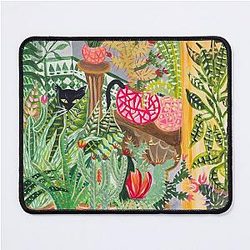 Black cat in the garden Mouse Pad