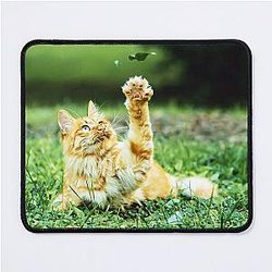 Friendly cat in the garden says hey to a leaf! Mouse Pad