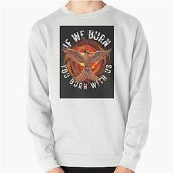 The Hunger Games Mockingjay If We Burn You Burn With Us Baseball Sleeve Pullover Sweatshirt