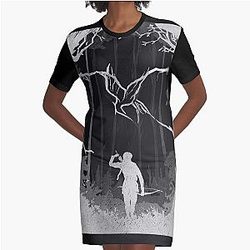 Hunger Games Robe de t-shirt graphique noir mat en bois