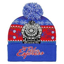 The Polar Express Men's Locomotive Fair Isle Design Embroidered Logo Cuff Top Pom Beanie Hat