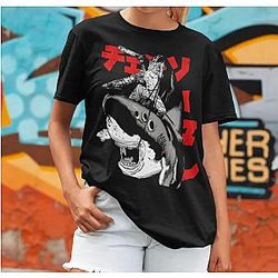 Chainsaw Man Merch - Denji Riding Shark Graphic Printed Tee