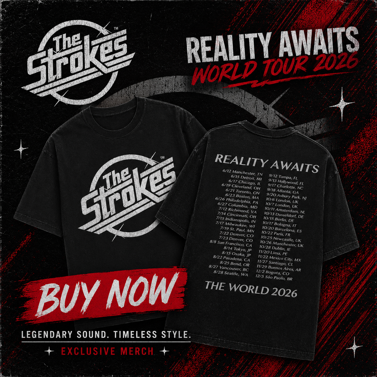 Reality Awaits 2026 Tour HTCT2706 The Strokes T-Shirts