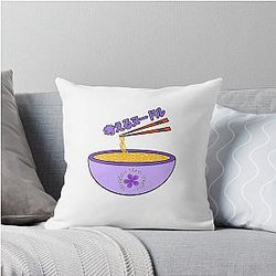 Think noodles Japanese anime cute purple flower throw pillow