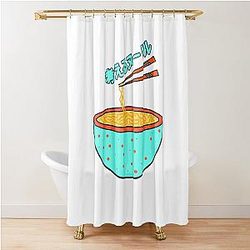 Think noodles Japanese anime cute blue Shower Curtain