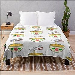 Think Noodles Japanese Anime Cute Pink Flower Throw Blanket