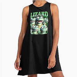 Funny Tom Lizard Cartoon Character Retro Cute A-Line Dress