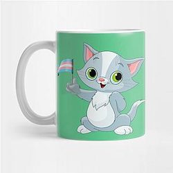 Trans Flag Mugs - Cat Holding Transgender Flag  Mug TP1208