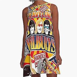 Vintage Traveling Wilburys inspired collar pop Art rock roll Poster A-Line Dress
