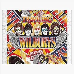Vintage Traveling Wilburys inspired collage pop Art poster and rock roll Jigsaw Puzzle