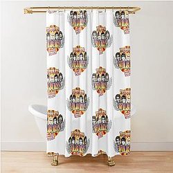 The travelng wilbury's retro rock shower curtain
