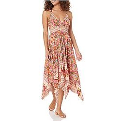 Womens Spaghetti Strap Printed Triangle Cutout Dress