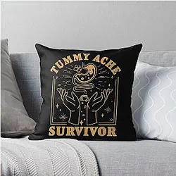 Vintage Minimalist Tummy Ache Survivor Funny Saying Throw Pillow