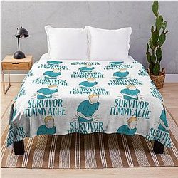 Vintage Tummy Ache Survivor, Tummy Ache Survivor, Funny Meme Quote , Stomachache IBS  (1) Throw Blanket