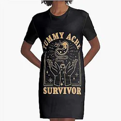 Vintage Minimalist Tummy Ache Survivor Funny Saying Graphic T-Shirt Dress
