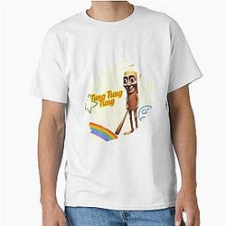 Tung Sahur Funny 3D Cartoon Wooden Character with Rainbow Vibes Classic T Shirt