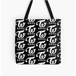 Twice Kpop logo Hangul Black White All Over Print Tote Bag RB0809