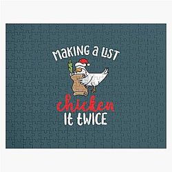 Chicken It Twice Funny Chicken Christmas Design  Jigsaw Puzzle RB0809