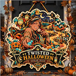 Kalim Al-Asim Sugar Race Twisted Halloween LA0910 Disney Twisted Wonderland Wooden Door Sign