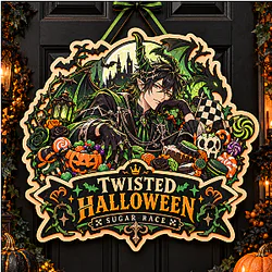 Malleus Draconia Sugar Race Twisted Halloween LA0910 Disney Twisted Wonderland Wooden Door Sign