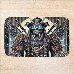 Cyber Shogun Rockbot - The Ultimate Warrior of Power and Rebellion Bath Mat