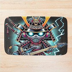 Cyber Shogun Rockbot - Ultimate Warrior of Power and Rebellion - Model 3 Bath Mat