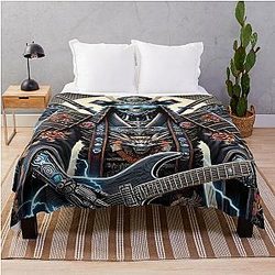 Cyber Shogun Rockbot The Ultimate Warrior of Power and Rebellion Throw Blanket