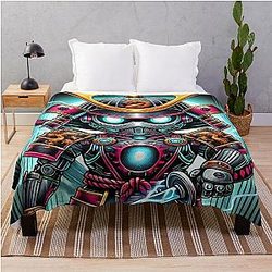 Cyber Shogun Rockbot - The Ultimate Warrior of Power and Rebellion Model 5 Throw Blanket