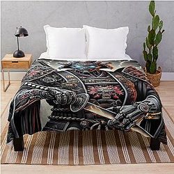 Cyber Shogun Rockbot Model 6 Throw Blanket - The Ultimate Warrior of Power and Rebellion