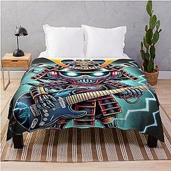 Cyber Shogun Rockbot - The Ultimate Warrior of Power and Rebellion Model 3 Throw Blanket
