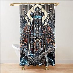 Cyber Shogun Rockbot - The Ultimate Warrior of Power Rebellion Shower Curtain