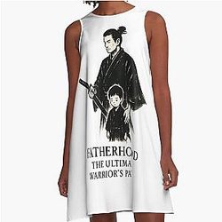 Fatherhood The Ultimate Warriors Path Samurai Ink Art A Line Dress