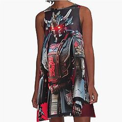 Cyber Shogun Rockbot - The Ultimate Warrior of Power and Rebellion Model 9 A-Line Dress