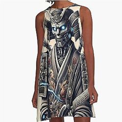 Cyber Shogun Rockbot - The Ultimate Warrior of Power and Rebellion - Model 7 A-Line Dress