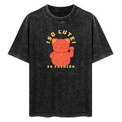 Orange Lucky Cat PTTT2506 Washed  Uncle Roger T-Shirts