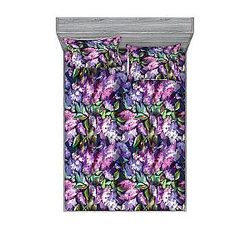 Ambesonne Floral Abstract Fitted Sheet & Pillow Sham Set, Birds and Butterflies Romantic Memories of an Unforgotten Spring, Decorative 3 Piece Bedding Decor Set, Full, Soft Multicolor