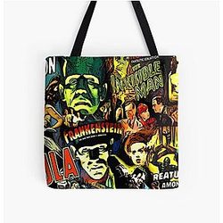 Horror cult universal monster movies face mask all over print tote bag