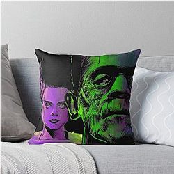 Bride of Frankenstein and Monster Its Alive Vintage Universal Monsters Throw Pillow