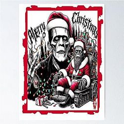 Frankenstein Monster Horror Christmas Card Universal Monsters Gothic Poster