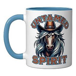 Untamed Spirit Horse Rider Graphic Western Ceramic Mug Blue White