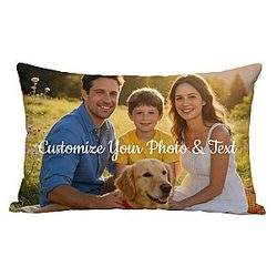 Custom Photo Pillow Cover, Personalized Picture Pillow with Uploadable Photo or Text, 20"x14" Decorative Throw Pillow Gift for Couples, Family, Pets, Anniversary, Valentine's Day Rectangle