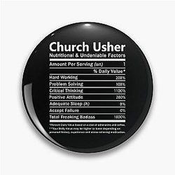 Church Usher T Shirt Nutritional Factors Gift Item Tee Pin