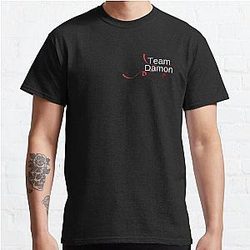 Vampire Diaries T-Shirts- Team Damon - Red ribbon Classic T-Shirt RB1312 [ID830]