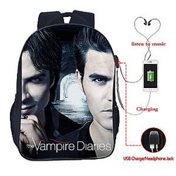 Vampire Diaries Backpacks - Double Pocket USB Charge Backpack Nylon Bag