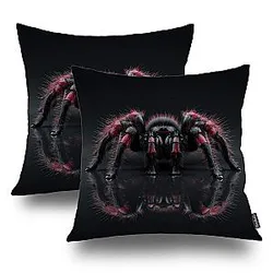 Sharaala Tarantula Bristles Venom Outdoor Throw Pillow Cover, Big Tarantula on Mirrored Surface Square Water Resistant Linen for Bedroom & Living Room Set of 2 (18 x 18 in)