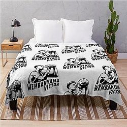 Victor Wembanyama Black Throw Blanket